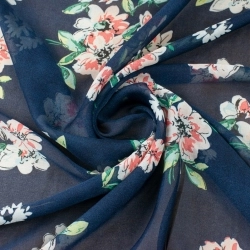 Chiffon Blumen dunkelblau