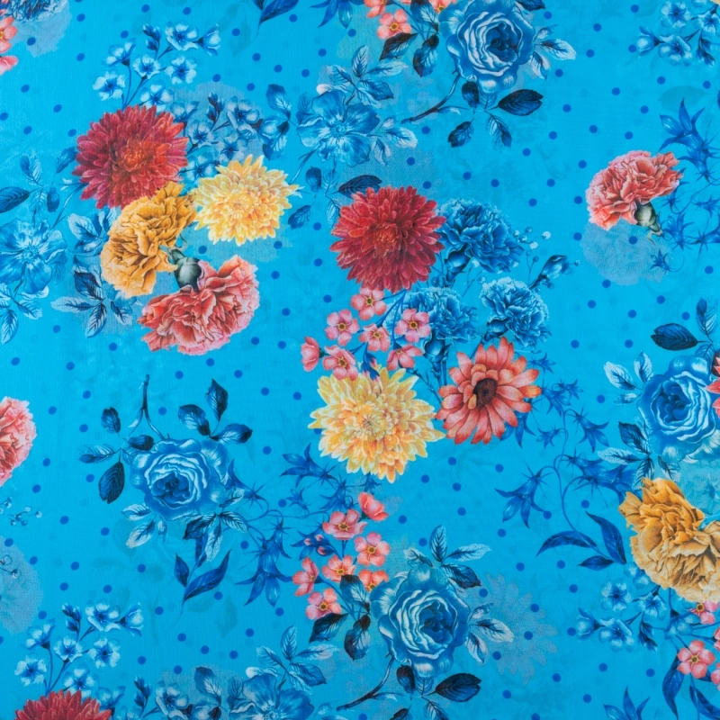 SZYD.ZS1040.11 | Chiffon Blumen und Punkte himmelblau - 2
