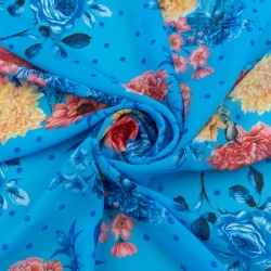SZYD.ZS1040.11 | Chiffon Blumen und Punkte himmelblau - 1