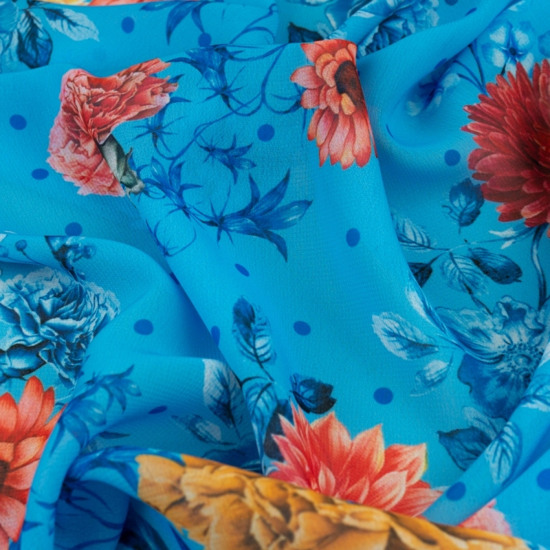 SZYD.ZS1040.11 | Chiffon Blumen und Punkte himmelblau - 3