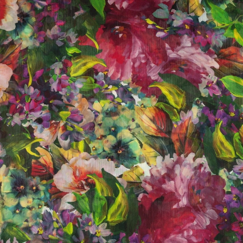 SZYD100.378 | Crinkle Chiffon grüne und lila Blumen - 2