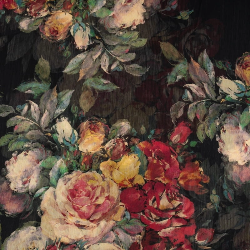 SZYD.132206 | Chiffon gemalte Blumen schwarz - 2