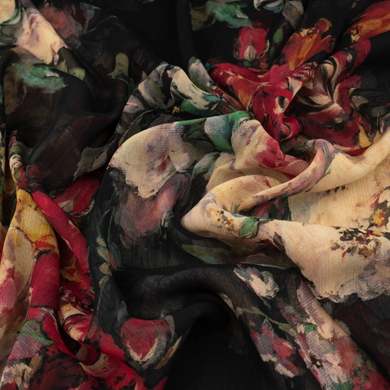 SZYD.132206 | Chiffon gemalte Blumen schwarz - 3