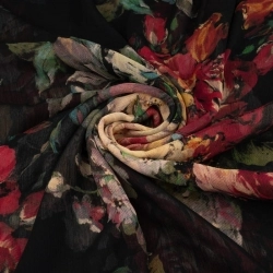 SZYD.132206 | Chiffon gemalte Blumen schwarz - 1