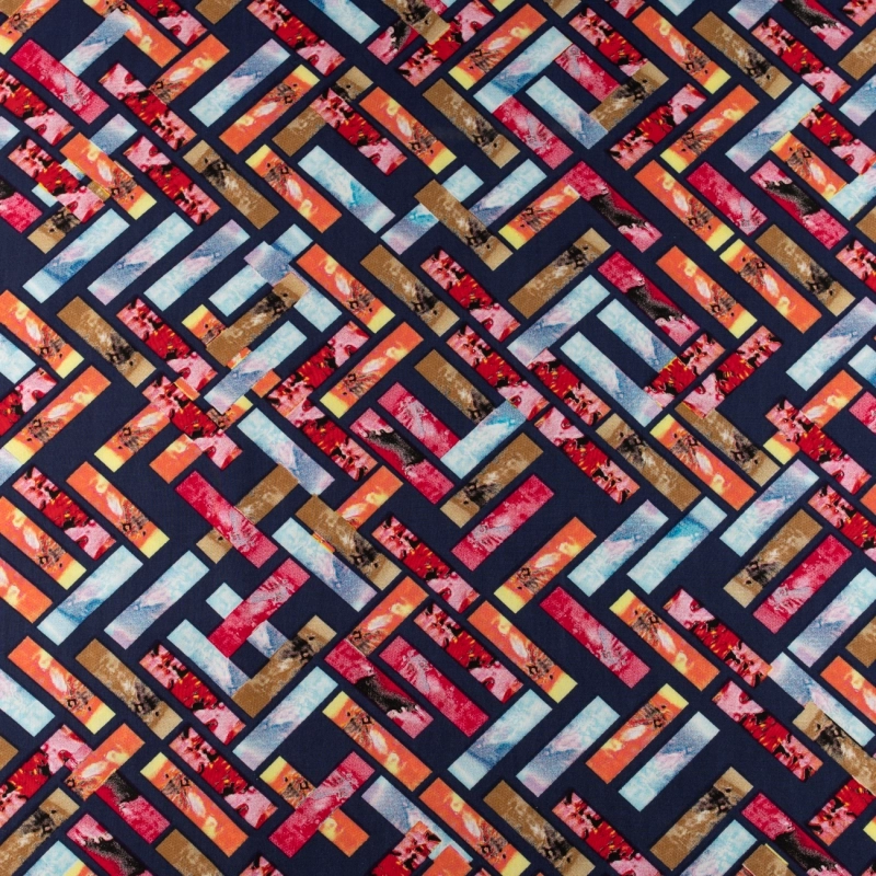 WIS335 | Viskosestoff buntes geometrisches Muster Dunkelblau - 2
