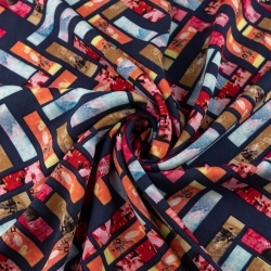 WIS335 | Viskosestoff buntes geometrisches Muster Dunkelblau - 1