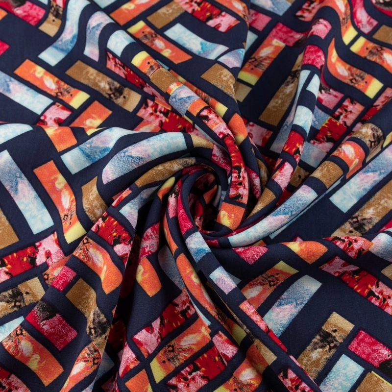 WIS335 | Viskosestoff buntes geometrisches Muster Dunkelblau - 1