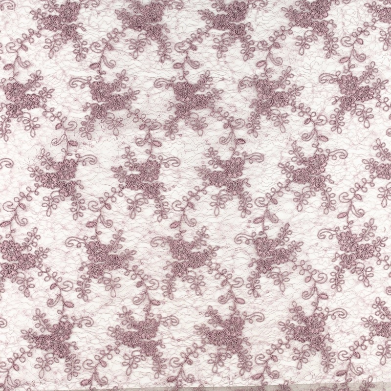 KORS100.266 | Spitzenstoff Blumenmuster mit Bogenkante aubergine - 4