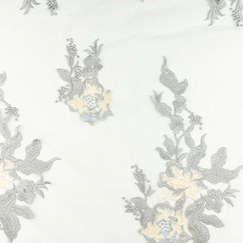 KORS100.300 | Spitzenstoff Blumen mit Bogenkante grau-creme - 2