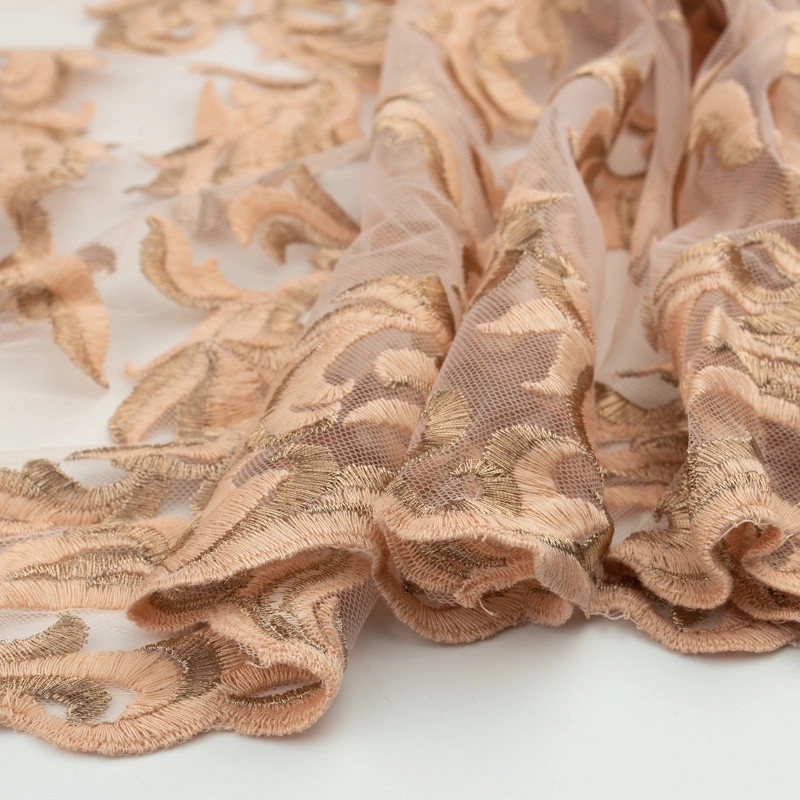 KORS100.341 | Spitzenstoff Blumenmuster und Bogenkante pfirsich - 3