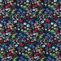 DWI100.370 | Viskose-Strickstoff bunte Blumenwiese in dunkelblau - 1