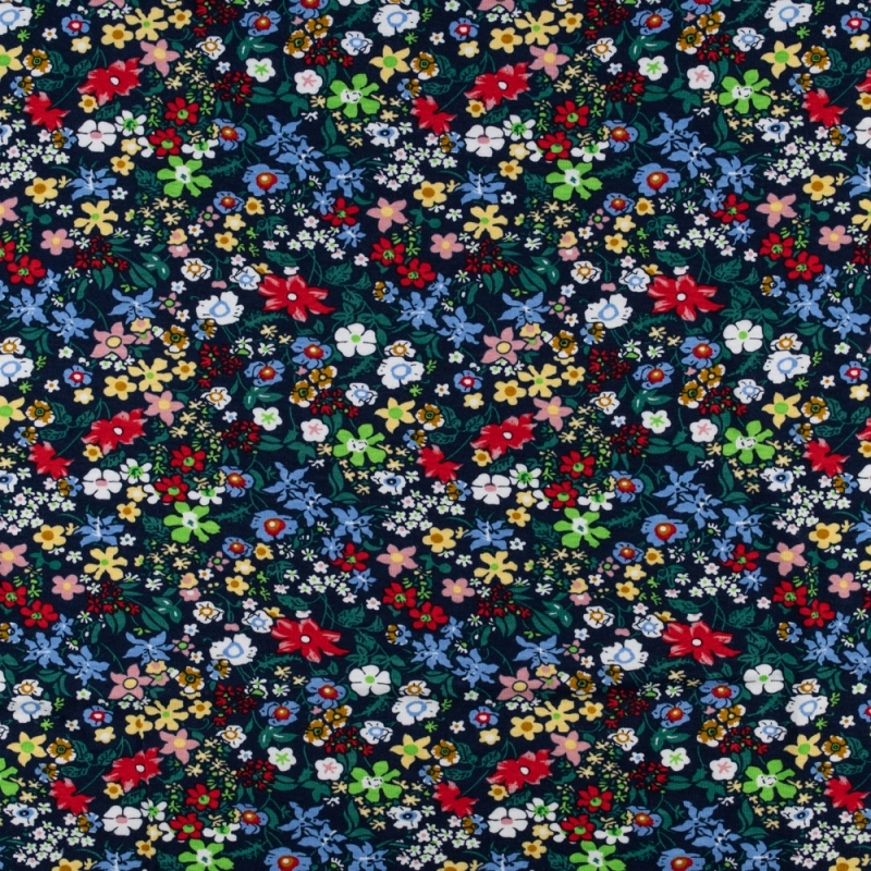 DWI100.370 | Viskose-Strickstoff bunte Blumenwiese in dunkelblau - 1