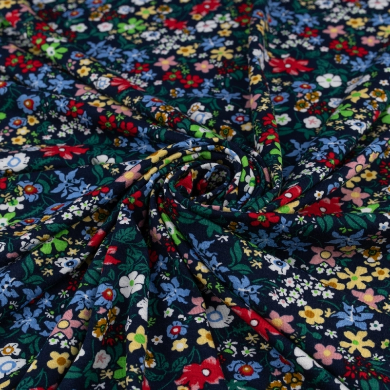 DWI100.370 | Viskose-Strickstoff bunte Blumenwiese in dunkelblau - 3