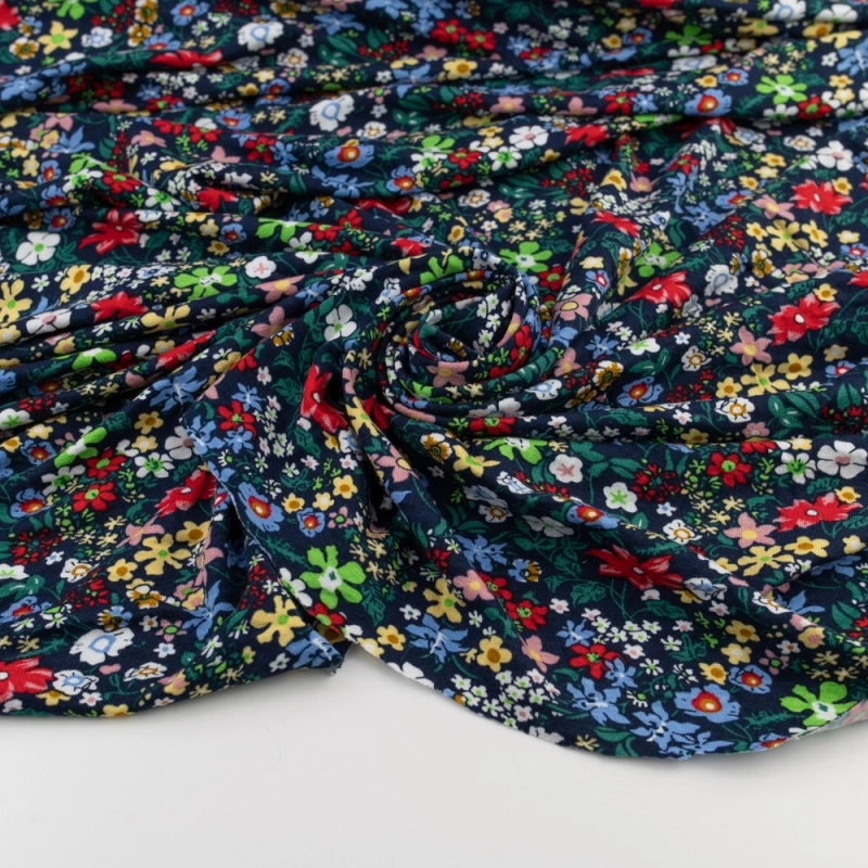 DWI100.370 | Viskose-Strickstoff bunte Blumenwiese in dunkelblau - 5