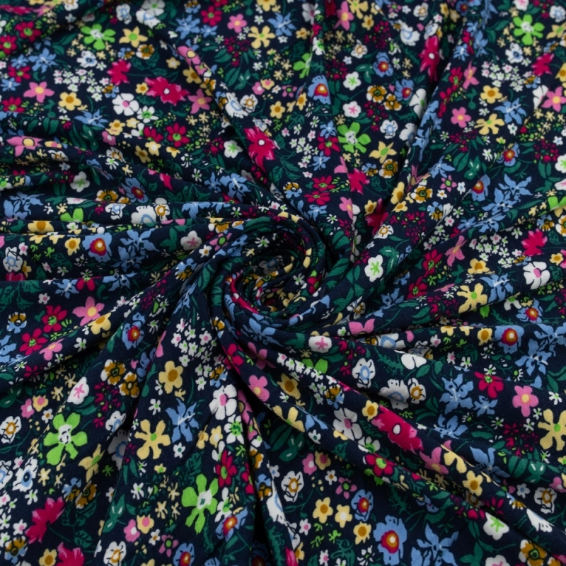 DWI100.371 | Viskose-Strickstoff bunte Blumenwiese dunkelblau - 3