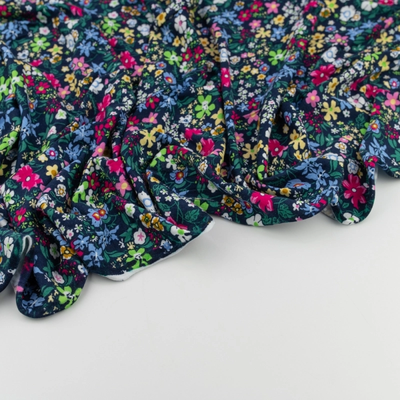 DWI100.371 | Viskose-Strickstoff bunte Blumenwiese dunkelblau - 4