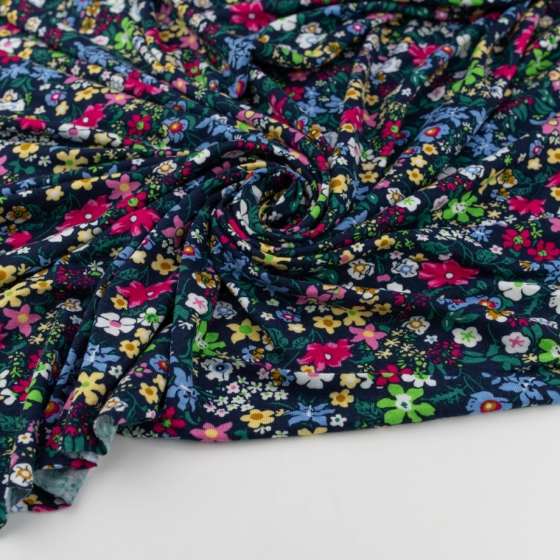 DWI100.371 | Viskose-Strickstoff bunte Blumenwiese dunkelblau - 5
