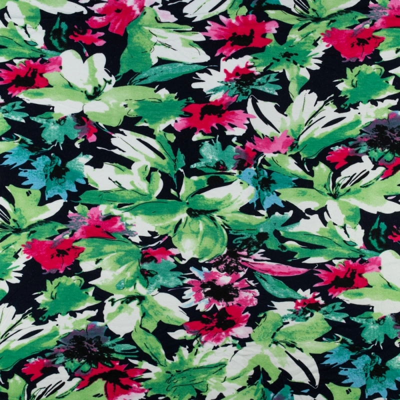 DWI100.373 | Viskose-Strickstoff Blumen grün - 1