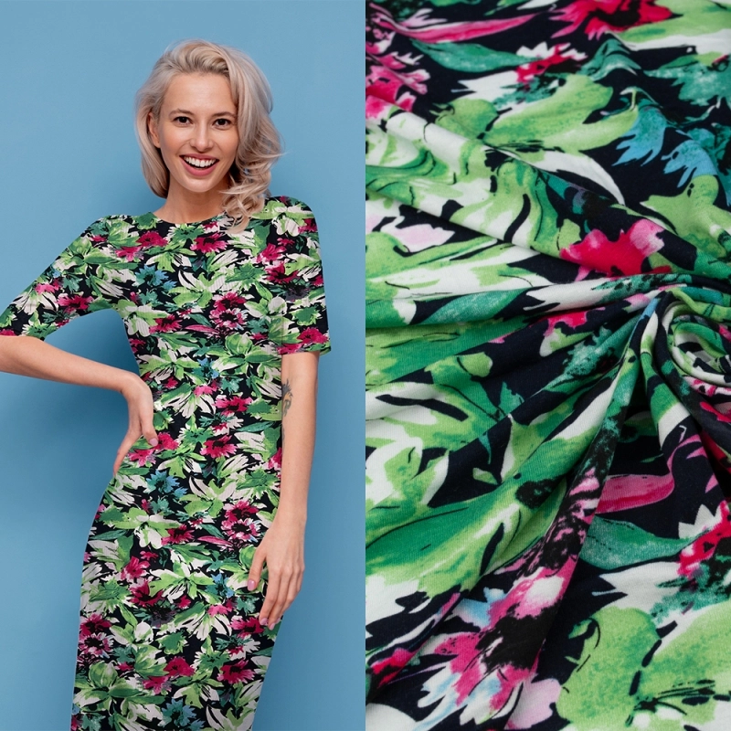 DWI100.373 | Viskose-Strickstoff Blumen grün - 2