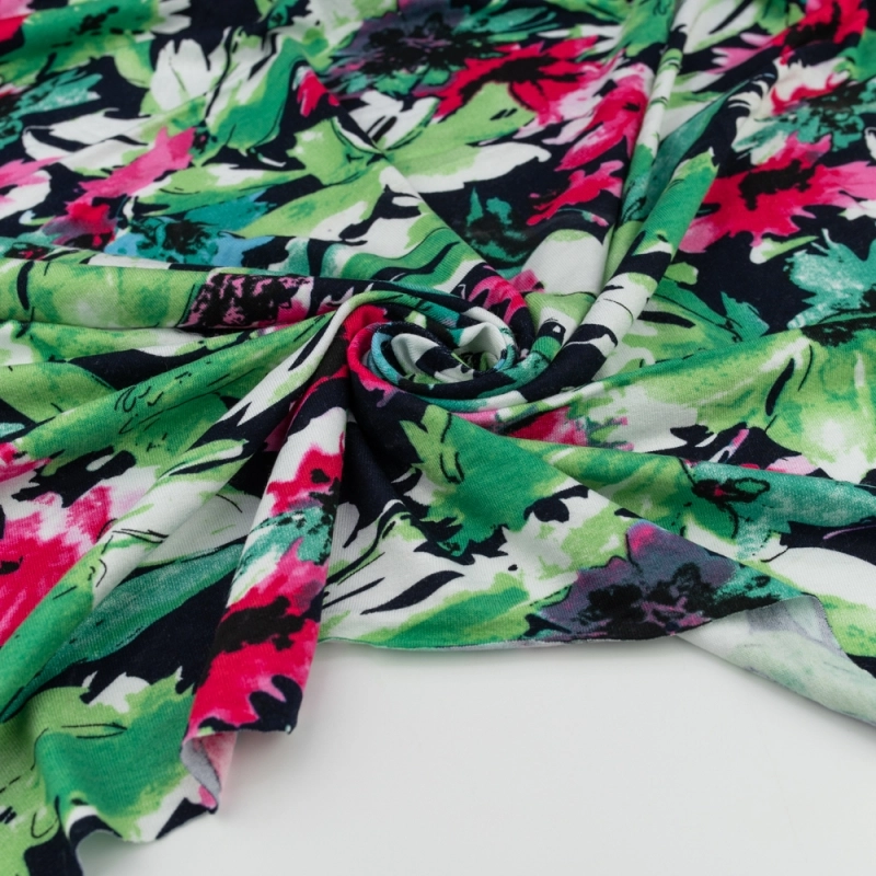 DWI100.373 | Viskose-Strickstoff Blumen grün - 4