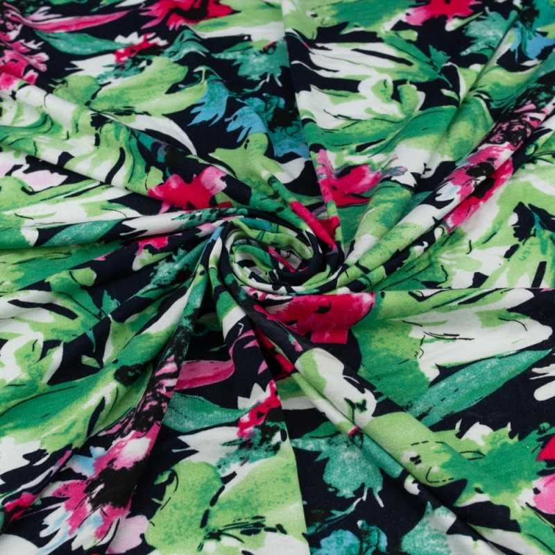 DWI100.373 | Viskose-Strickstoff Blumen grün - 5