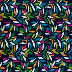 DWI100.375 | Viskose-Strickstoff bunte Zweige und Blätter dunkelblau - 1