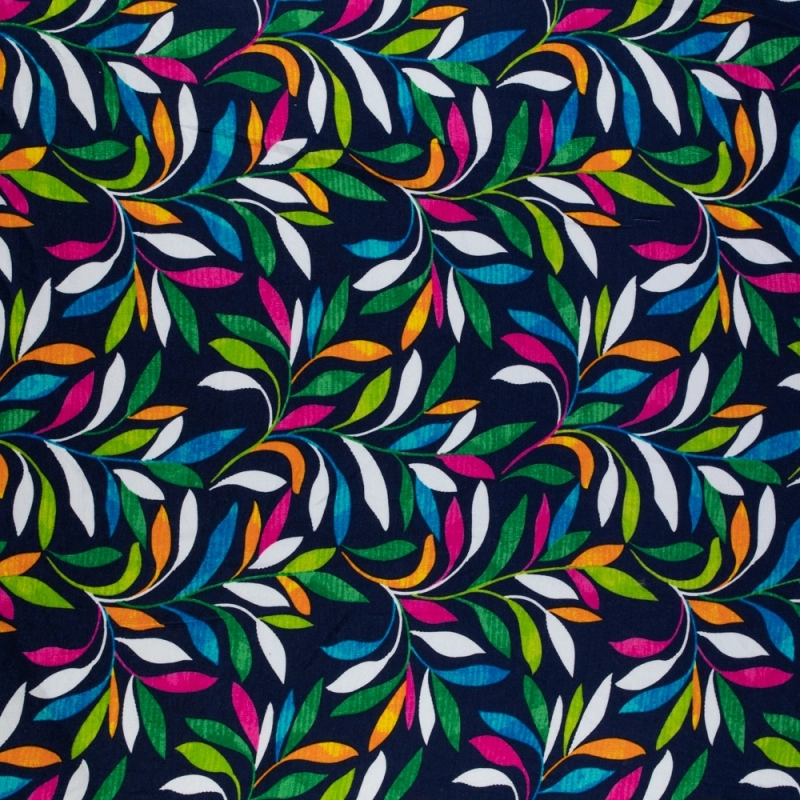 DWI100.375 | Viskose-Strickstoff bunte Zweige und Blätter dunkelblau - 1