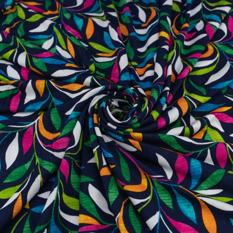 DWI100.375 | Viskose-Strickstoff bunte Zweige und Blätter dunkelblau - 3