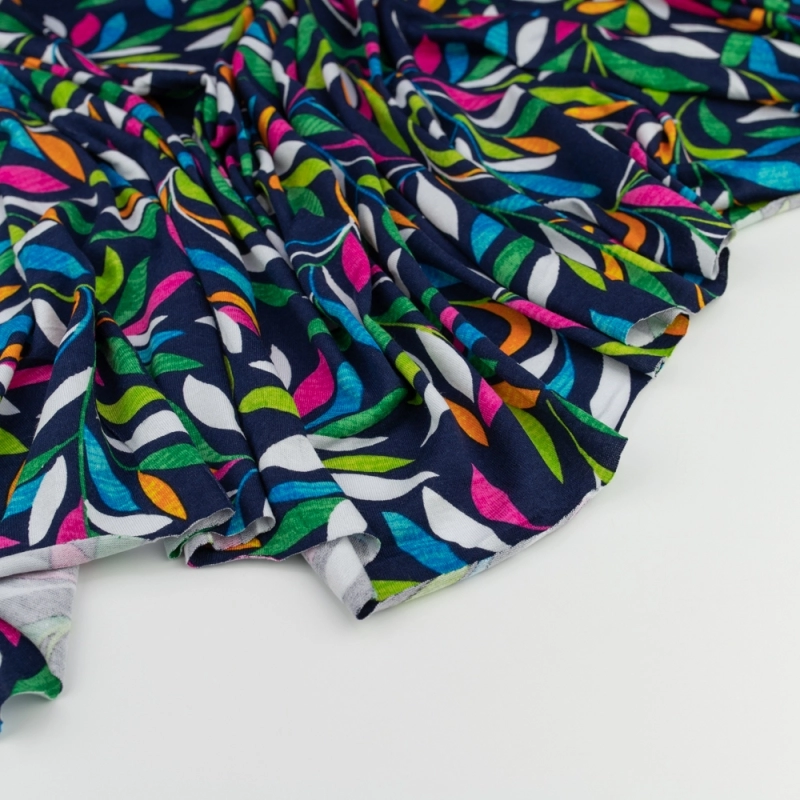 DWI100.375 | Viskose-Strickstoff bunte Zweige und Blätter dunkelblau - 4