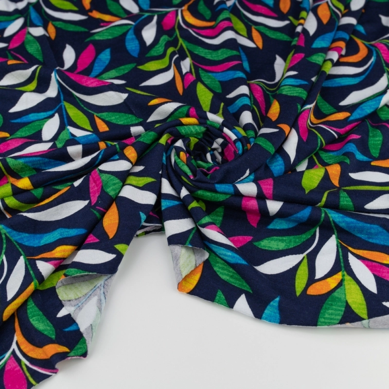 DWI100.375 | Viskose-Strickstoff bunte Zweige und Blätter dunkelblau - 5