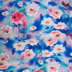 Seidenchiffon rosa Blumen blau