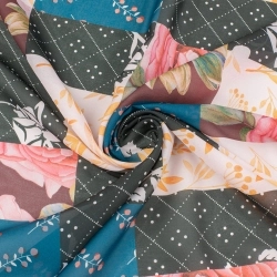 SZYDB1033.10 | Chiffon Blumen und geometrische Formen schwarz - 1