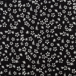 WIS673 | Schwarzer Viskose Stoff mit weißen Blumen - 1