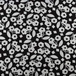 WIS674 | Schwarze Viskosestoff mit floralen weißen Akzenten - 1