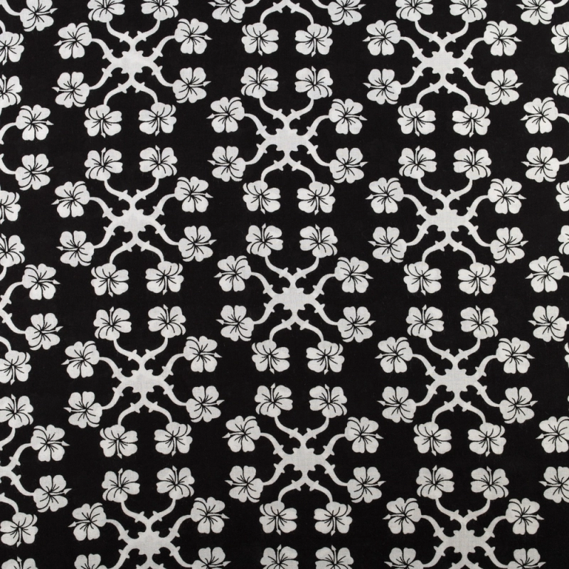 WIS685 | Schwarzer Viskosestoff mit weißen Blumen - 1