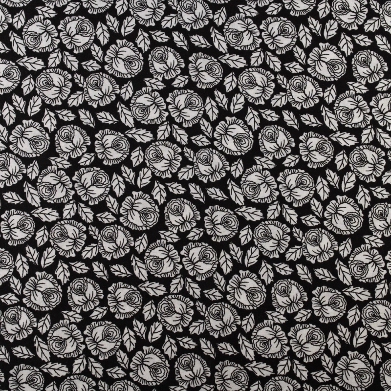 WIS698 | Viskosestoff schwarz mit weißen Blumen - 1