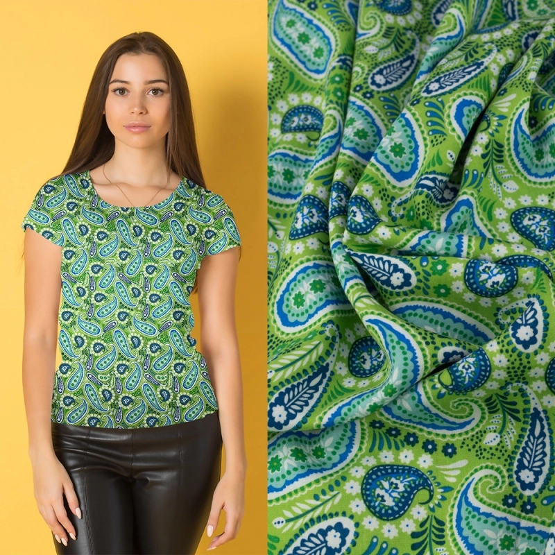 WIS653 | Viskosestoff blaue Paisley grün - 2