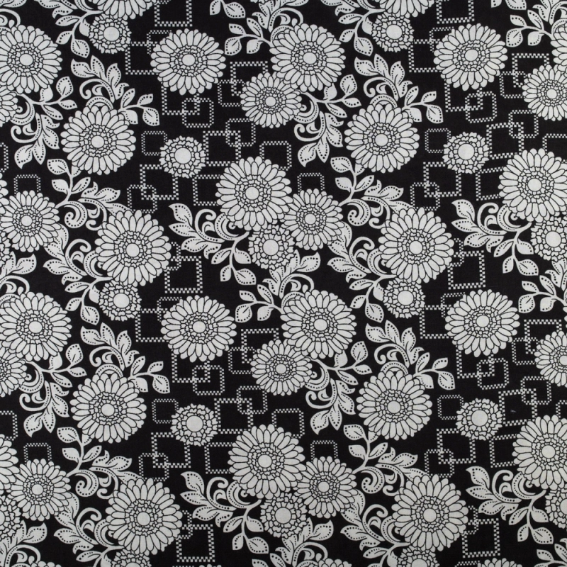 WIS660 | Schwarze Viskosestoff mit floralen Mustern - 1